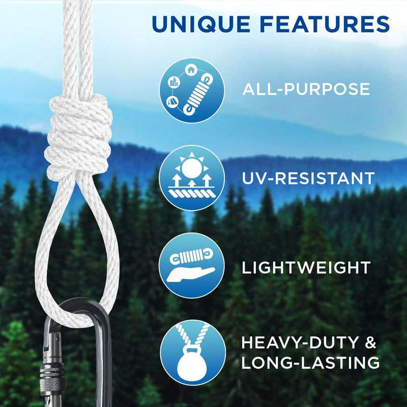 TECEUM Cotton Rope 3/16” (5 mm) – 100 FT – Strong All-Purpose Braided Rope – Natural Cotton – for Crafting, Сamping, Clothes Line, DIY, Indoor & Outdoor Use – White 100 feet