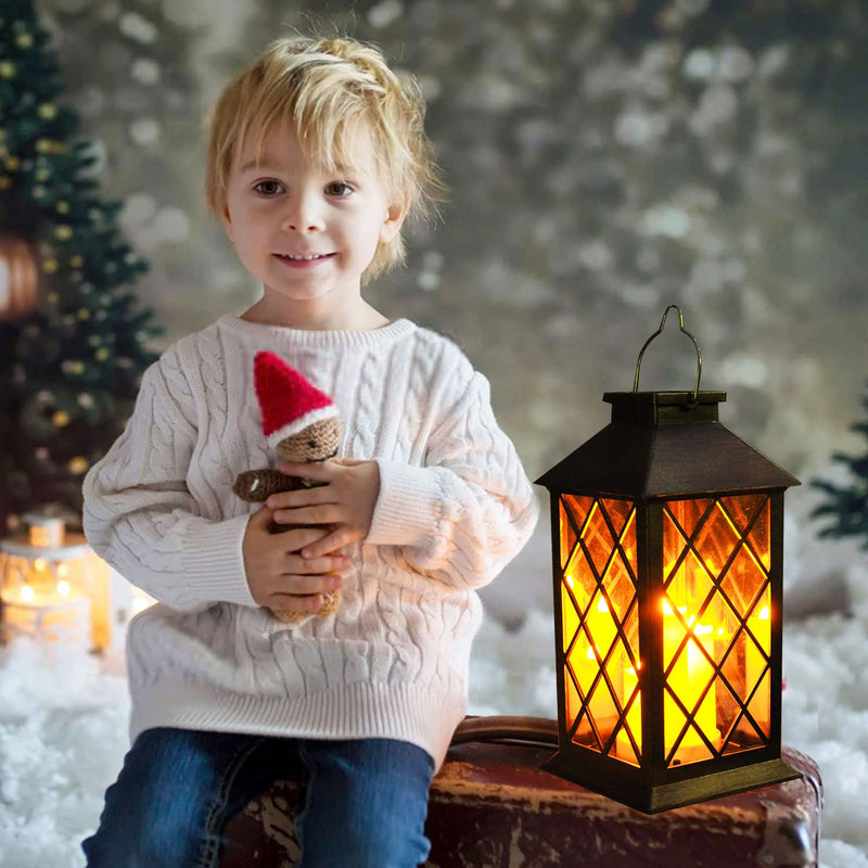 Solar Outdoor Lantern, Garden Hanging Waterproof Lanterns PVC Upgrade 3 LED Flickering Flameless Candle Decorative for Garden Women Mom Grandma Halloween Gifts (Grid Candle) grid candle