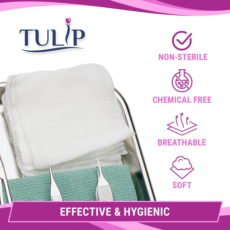 200 Gauze Pads 2x2-4-Ply Non Woven Gauze Sponges - Non Sterile Dental Gauze & Esthetic Wipes - Soft All Purpose Medical Gauze Squares for First Aid Kit, Surgical, Wound Dressing by Tulip 2"x2" (200 Count)