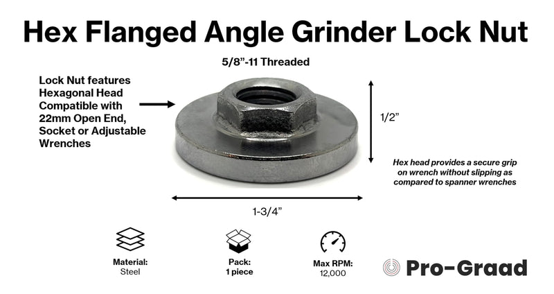 5/8-11 Angle Grinder Flange Nut, Hex Flanged Replacement Lock Nut, Locking Fastener Upper Pressing Plate Nut for 5/8”-11 Angle/Side Grinders 5/8-11 Hex Flanged Angle Grinder Lock Nut