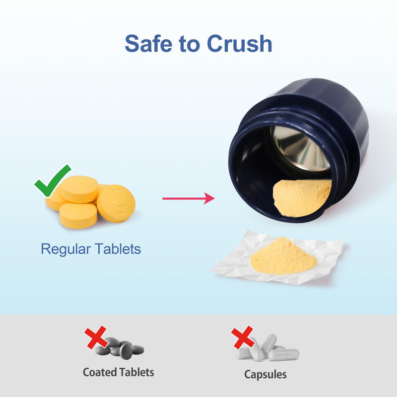 Fullicon 3 in 1 Pill Crusher Fine Powder with Stainless Steel Grinding Head, Pill Grinder for Elderly & Pet, Pill Cutter Splitter with Storage, Triturador de Pastillas with Free Brush (Indigo)