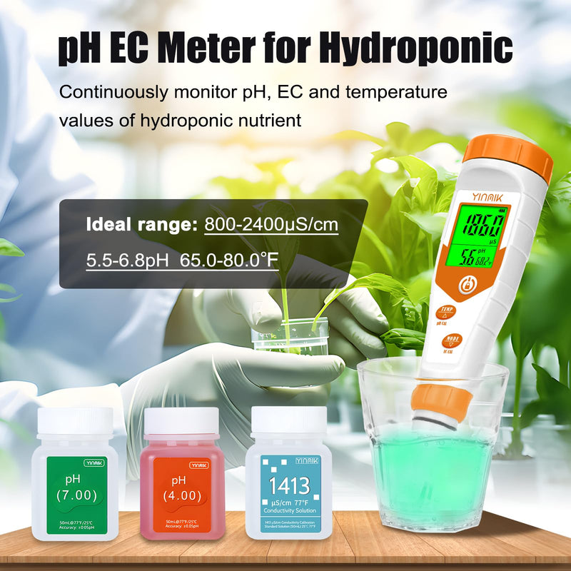 pH Meter for Hydroponics PPM EC Meter for Plant Nutrients Simultaneous Measurement of pH Conductivity TDS Temperature for Reservoir Tank Water DWC Aeroponic Garden Indoor Outdoor Growing 4 in 1 pH Meter with Calibration Liquid