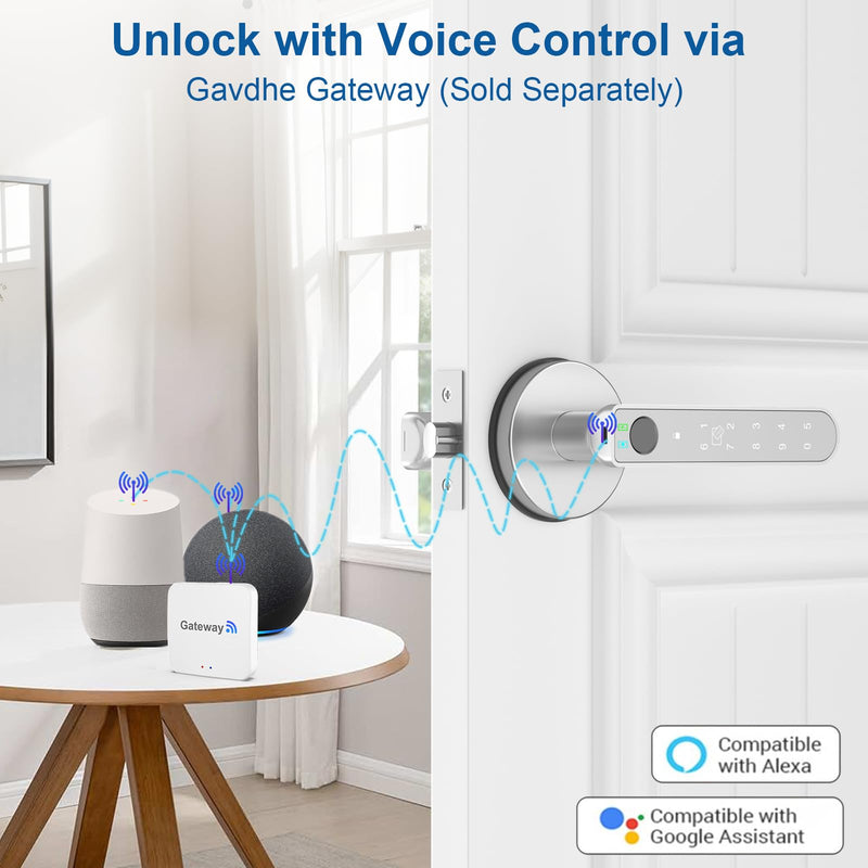 Fingerprint Door Lock Smart Fingerprint Door Knob with Keyless Entry Biometric Door Lock with Keypad App Control Easy Installation for Home Bedroom Office(Silver) Silver