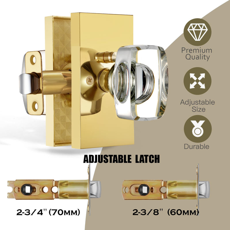 Gold Glass Crystal Door Knobs Interior with Lock, Modern Crystal Glass Privacy Door Knobs for Bedroom and Bathroom, Polished Brass