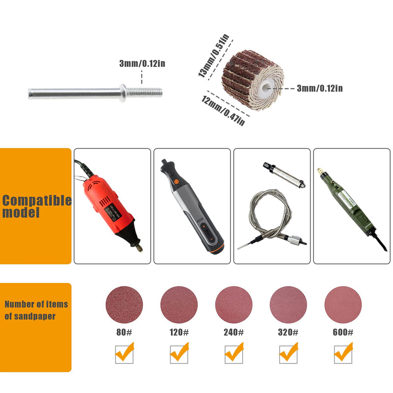 20Pcs 80/120/240/320/600 Grit Flap Wheel Sandpaper Sanding Disc for Rotary Tools with Long Handle Shank Mandrel 13x12x3mm/0.51x0.47x0.12inch Emery Cloth Polish Tool Accessories 80,120,240,320,600 Grit