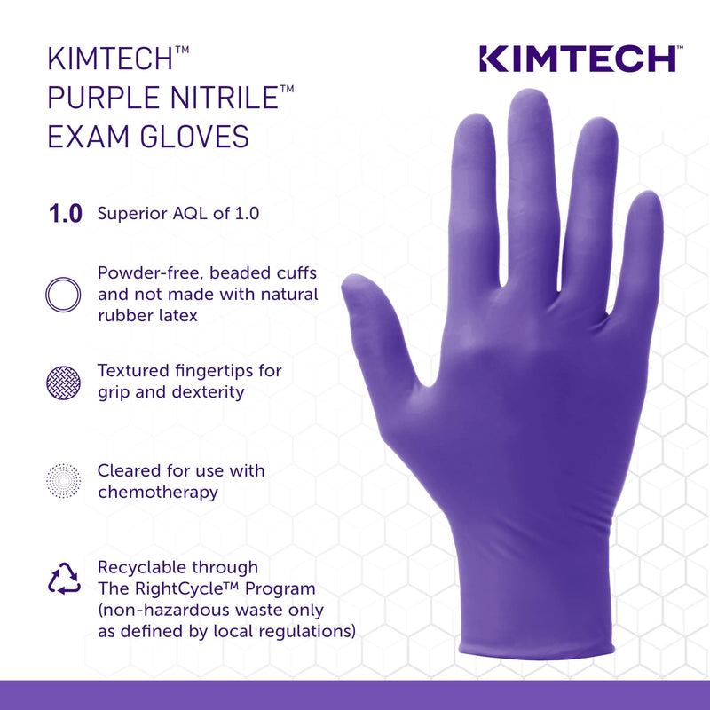Ansell Kimtech™ Purple Nitrile™ Disposable Exam Gloves, 5.9 Mil, for Healthcare, Dental, Physicians, & Laboratory, Size Small, Purple (Box of 100) Size 7 (S) Dispenser Standard/Cuff Length