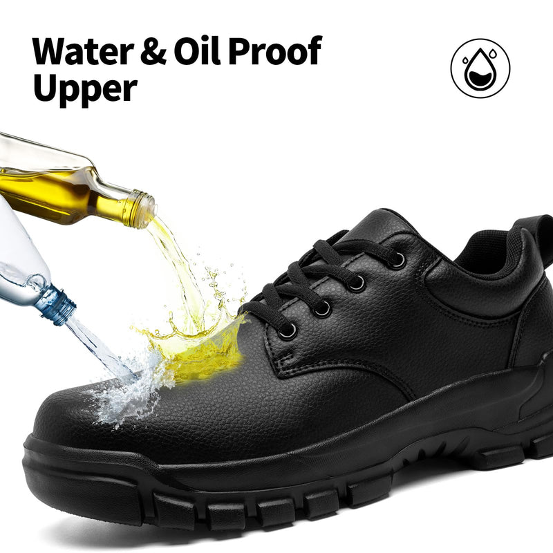 Non Slip Work Shoes for Men Waterproof Leather Kitchen Chef Shoes Black 10 | Restaurant Working Sneakers, Comfortable Lightweight Walking Daily Wear, Non Slip, Nursing Fashion Sneakers for Food Service