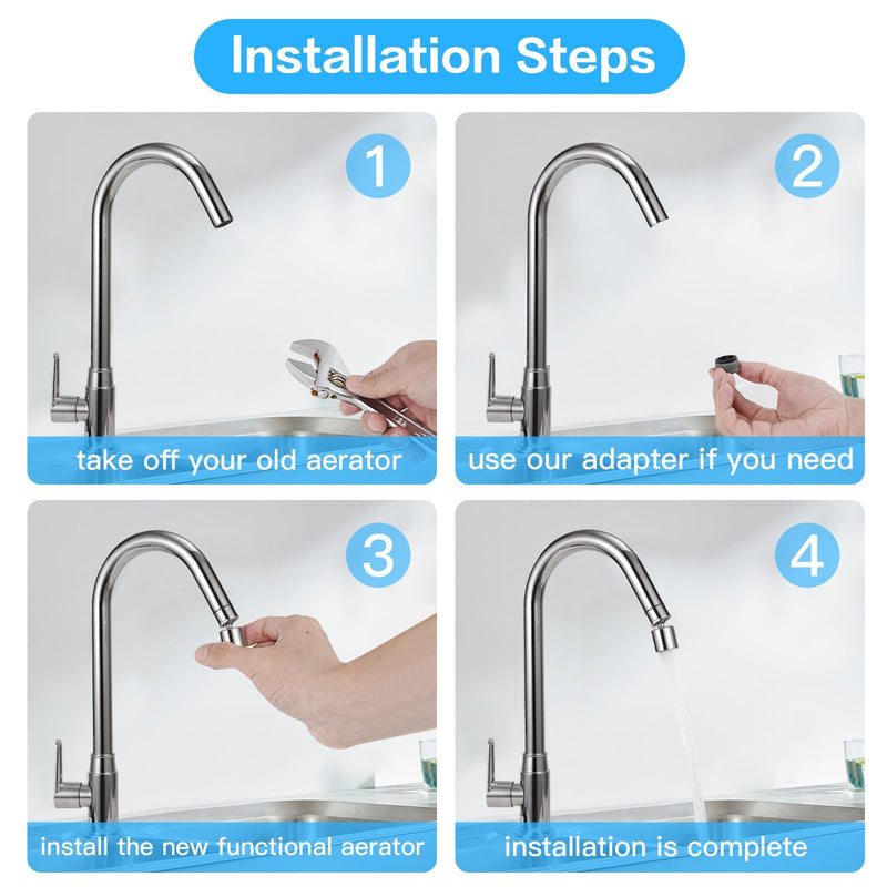 Kitchen Sink Faucet (Upgraded), 360° Swivel Kitchen Faucet Aerator, Dual-function 2-Flow Sprayer Faucet Head Replacement, Sink Attachment For Faucet Include 55/64 Inch Female Thread (Chrome1) Chrome1