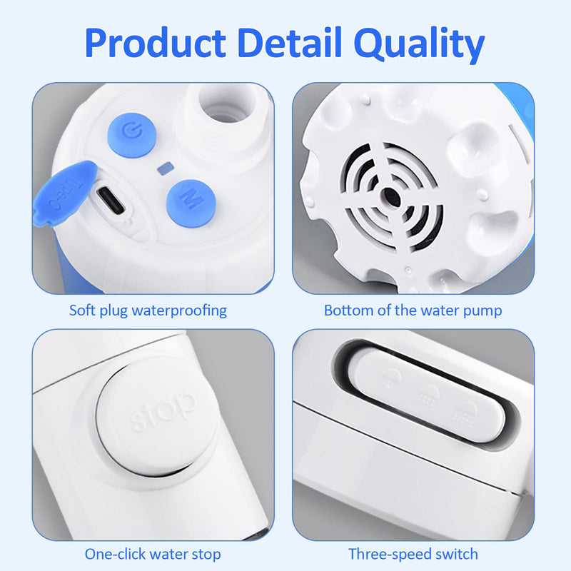 Yuehuam Portable Camping Shower Outdoor Camp Shower Pump with Rechargeable Battery, Electric Shower Pump with Intelligent Digital Display Multiple Spray Modes for Camping, Hiking, Traveling,RV Without Rinsing Nozzle
