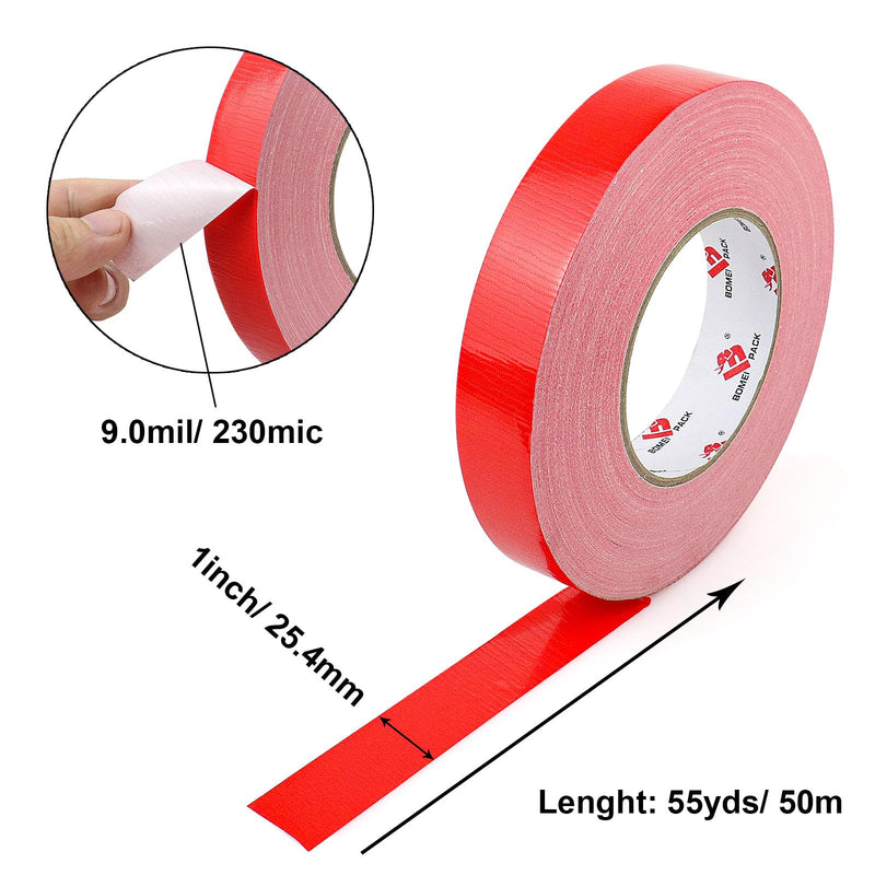 BOMEI PACK Colored Duct Tape,Small Roll,1 inch x 60 Yards,Heavy Duty Waterproof Duct Tape,No Residue,Tear by Hand,9 Mil Industrial Grade StrongTape for Repair,Crafts & Home Improvement (Red) Red