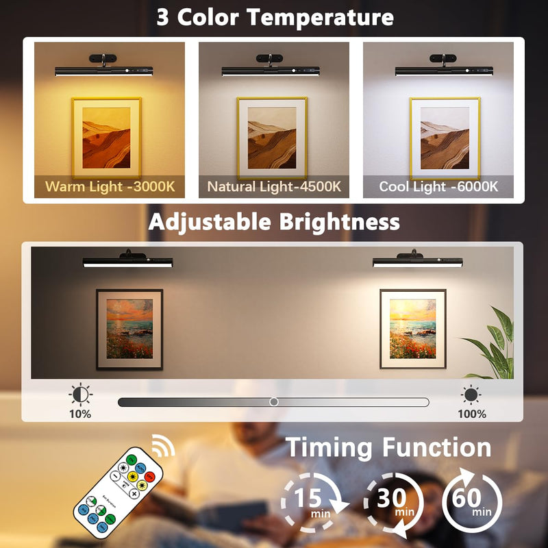 Hapfish Motion Sensor Battery Operated Wall Sconce, Wireless Picture Lights for Wall, Rechargeable Magnetic Art Lighting with Remote Control, Battery Picture Light for Poster Dartboard Mirror - Black Motion Sensor Black