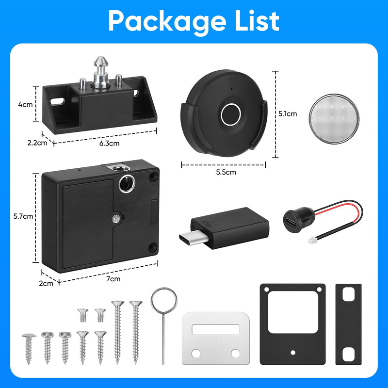 Fingerprint Remote Control Cabinet Lock, Fingerprint Remote Unlocking Within 10m, Hole-Less Lnstallation, Keyless Hidden File Drawer Wardrobe Lock, Lock for Home,Office, Closet Sliding Doors