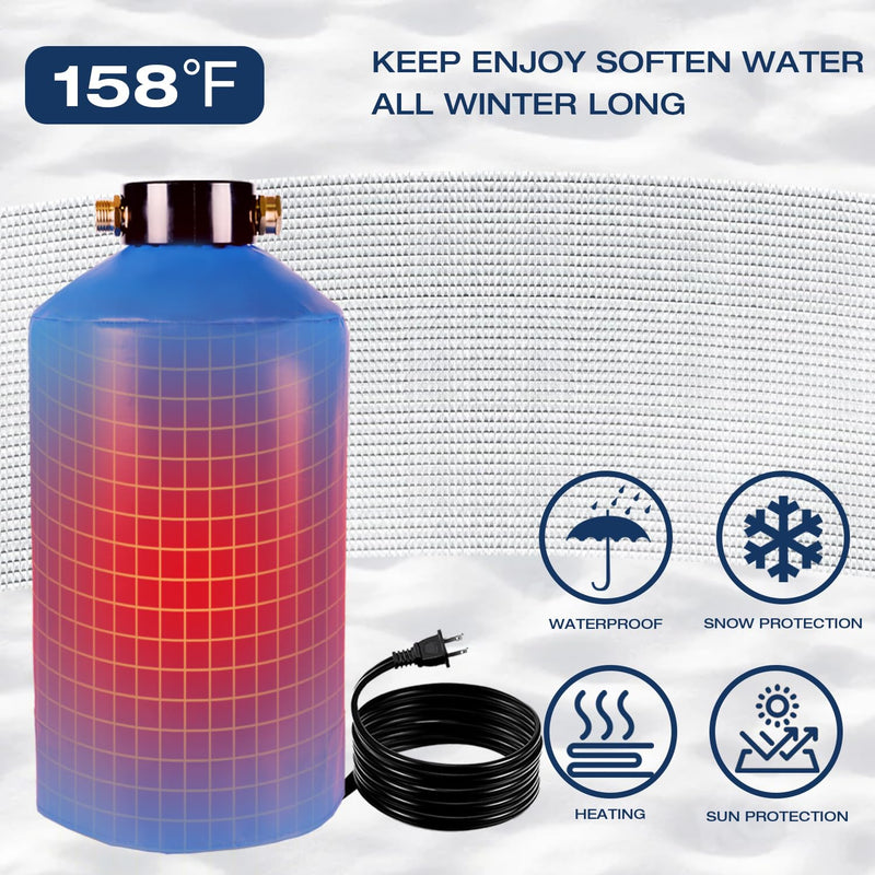 H&G Lifestyles Heated Water Softener Cover for Winter 35W 110V Heating Pad | 158℉ Insulated Tank Jacket, Outdoor Waterproof & Sunproof Oxford Fabric 16"H x 8"D