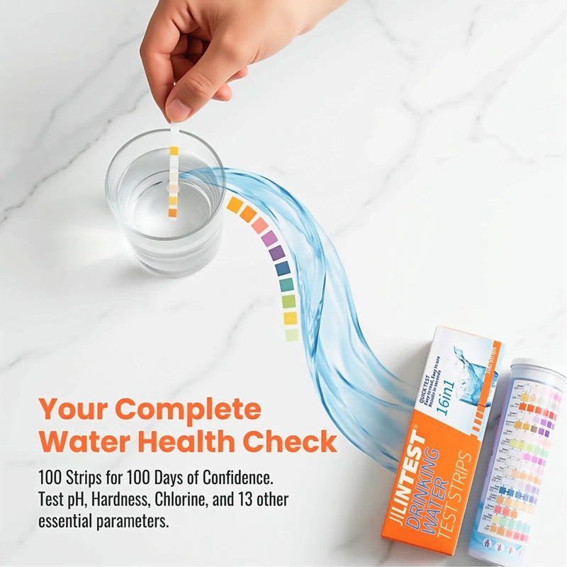 16 in 1 Drinking Water Test Kit - 100 Water Test Strips, Detects 16 Indicators Including Iron, Copper, Nickel, Zinc, Cobalt，PH - for Well Water, Tap Water, Drinking Water Testing