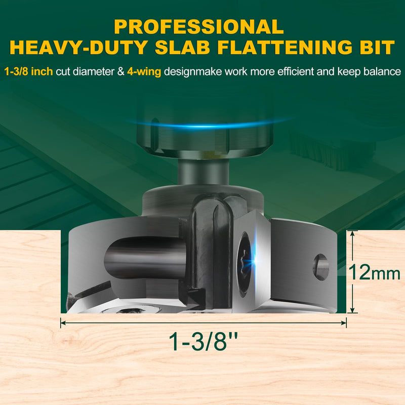 Slab Flattening Router Bits 1/4'' Shank, 1-3/8'' Cutting Diamater | CNC Spoilboard Surfacing Router Bit, CNC Router Flattening Bit for Wood Planing Woodworking Tools 1/4" Shank-1-3/8" Cut Dia. (2+2 Inserts)
