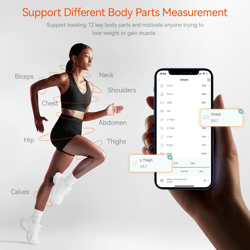 Fitdays Smart Body Tape Measure, Body Measurement Tape Measure, LED HD Full Screen Monitoring Body Fat Tool for Fitness Shaping and Weight Loss Fitdays APP (Black) Black