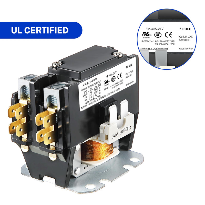 Dreyoo 2 Pack 24V Coil 40A 1 Pole Air Conditioner Contactor, UL Certified Carrier HVAC Motor Contactor, Air Conditioner Replacement Relay, Compatible with C230b, Heat Pump, Refrigeration Systems