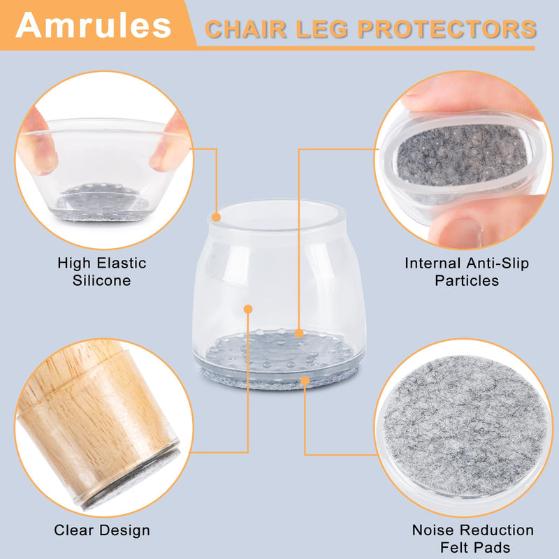 36Pcs Chair Leg Floor Protectors for Hardwood Floors, Silicone Chair Feet Caps to Protect Tile Floors, Felt Pads Furniture Leg Covers from Scratches and Noise (Clear, Large Fit: 1.3''–2'') Clear-36pcs Universal L(Fit:1.3"-2")