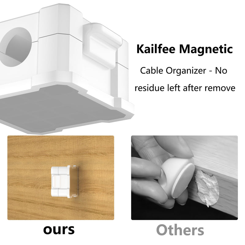 6 Pack Magnetic Cable Clips [Cable Smooth Adjustable] Cord Holder,Under Desk Cable Management,Kailfee Adhesive Wire Holder Keeper Organizer for Home | Office | Car | Desk | Nightstand | Strong Magnet 6 pc white