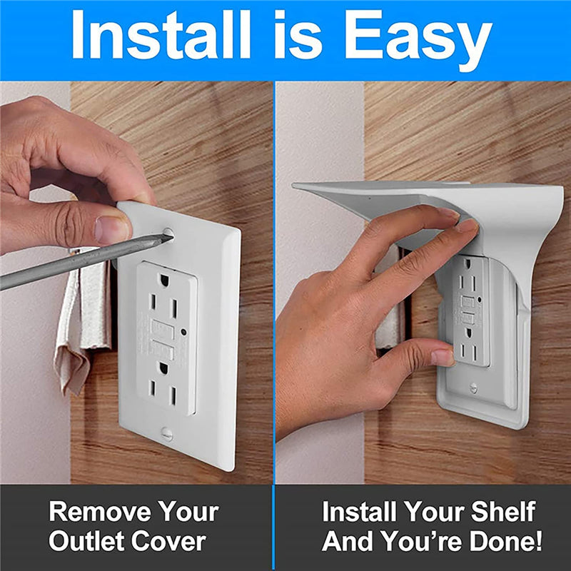 2 Pack Single Wall Outlet Shelf Home Wall Shelf Organizer for Outlets, Perfect for Bathroom Kitchen Bedroom with Cord Management and Easy Installation. (White)