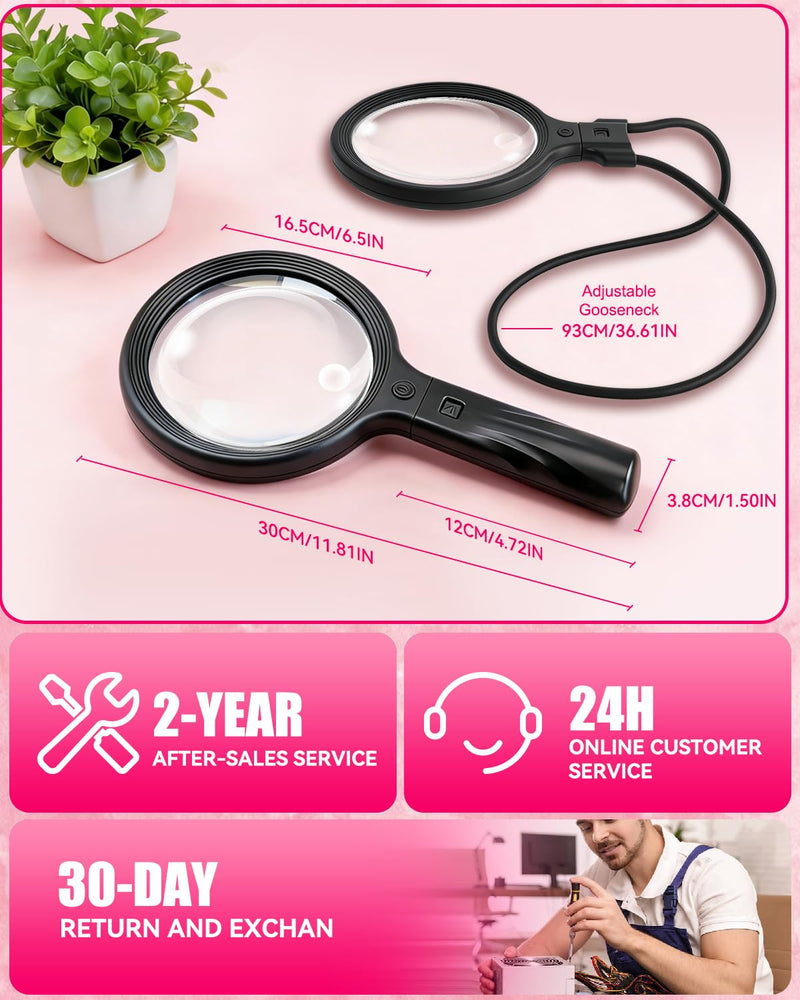 5.0 Upgraded Magnifying Glass Hand Free【12X German Ultra-HD Lens】【Cloud Sponge Neck Protection】 3 Smart Mode Light, All-Purpose Magnifying for Reading, Cross Stitch, Craft Seniors Use (Black) Black