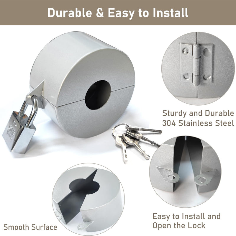 Gate Valve Locking Device with Lock - Outdoor Faucet Lock, Water Spigot Lock, for 1-1/2 to 3 in Dia Valve Handles, Prevent Water Theft, Unauthorized Water Use (Silver) Silver Metal