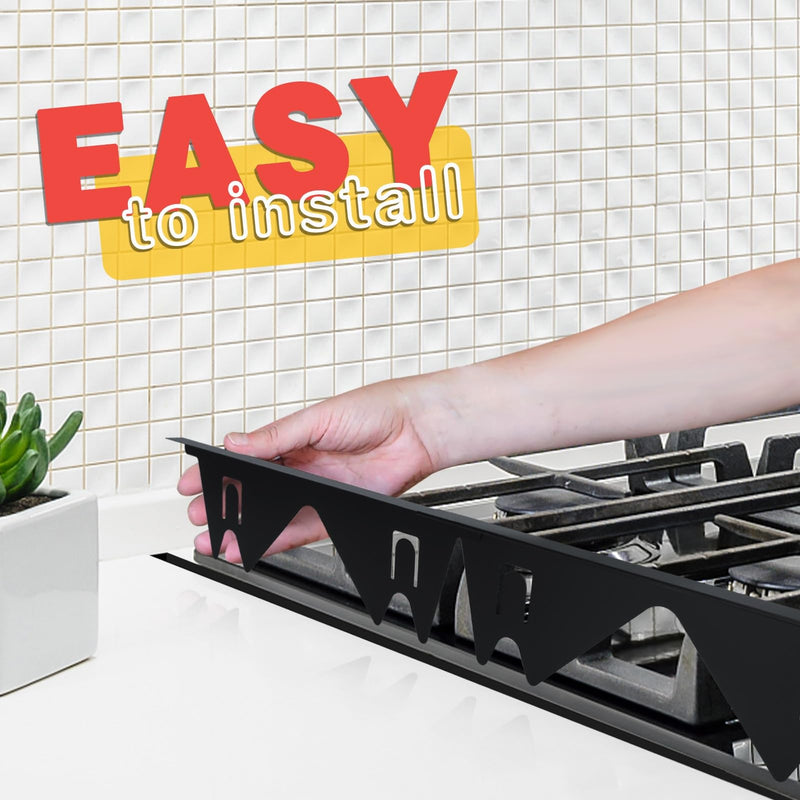 Stove Gap Covers Stainless Steel, 2 Pack Stove Gap Filler Easy Retractable Length 13.8" to 27.5", Width 0.79" ALMCALS Stove Gap Guards Range Trim Kit, Heat Resistant Guard Between Stove Top & Counter Black