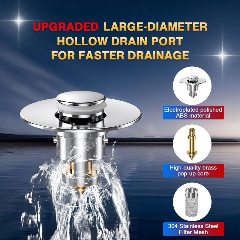 Bathroom Sink Drain Strainer, Pop Up Sink Drain Filter with Removable Stainless Steel Filter Basket Hair Catcher, Bathroom Sink Drain Stopper, for Us Bathroom Sink Stopper Replacement (2pcs) 2pcs