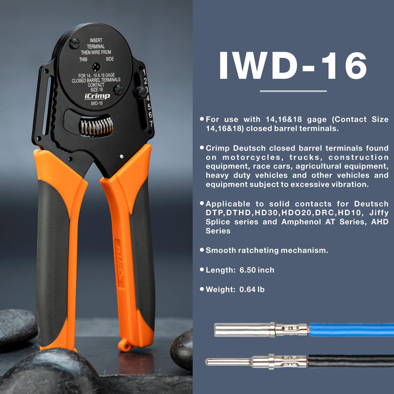 iCrimp Closed Barrel Crimper 4 Way Indent,8 Impression Type for Deutsch Solid Contacts gage 14,16&18(IWD-16) IWD-16