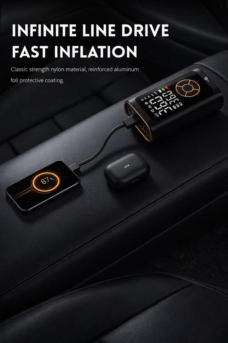Tire Inflator Portable Air Compressor, 150PSI Fast Inflation Cordless Air Pump, Rechargeable Battery, Digital Pressure Gauge, LCD Dual Screen, LED Light, Auto Shut-Off, for Car, Motorcycle, Bike, Ball