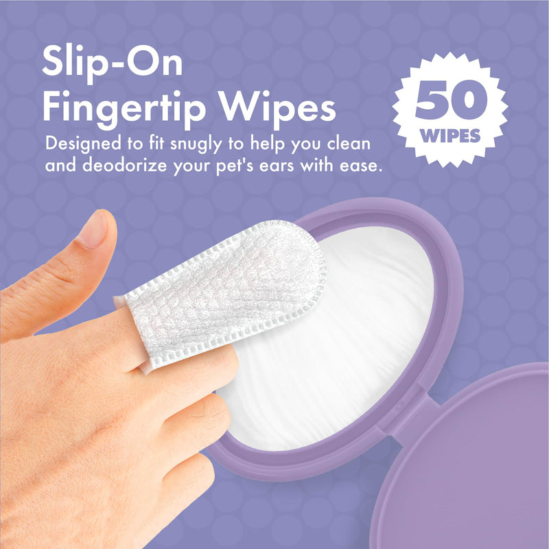 Petkin Fingertip Ear Wipes for Dogs and Cats, 50 Finger Wipes - Slip-On, Snug Fit, Micro-Bristle Fabric - Cleans Ears, Dirt, Odor and Wax - Convenient, Ideal for Home and Travel - Fresh Scent 50ct - PawsPlanet Australia
