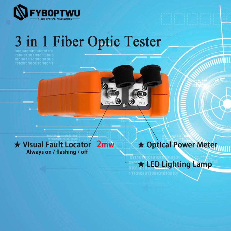 3 in 1 Function Fiber Optic Tester Portable Optical Power Meter (FC/SC/ST) & VFL 2mw Visual Fault Locator & LED, OPM & VF, Range: (-50) dBm ~ (+26) dBm，2pcs 2 -50 dBm to +26 dBm