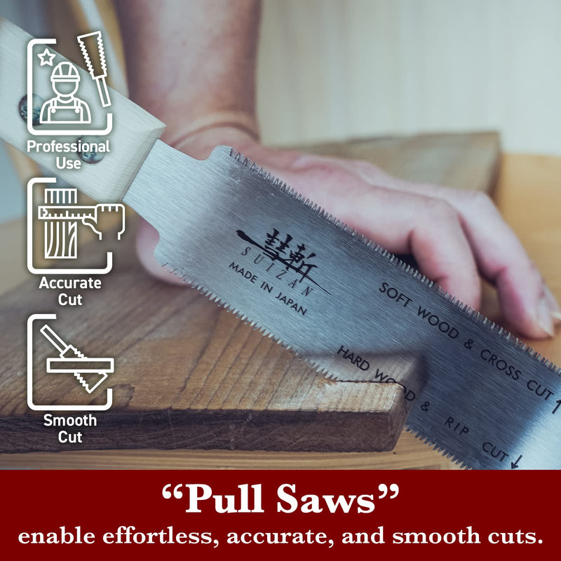 SUIZAN Ryoba Double Edge Saw 6" - Professional Japanese Pullsaw Small Handsaw Woodworking Tools 6 Inch (150mm) 6 Inch (150mm) Body