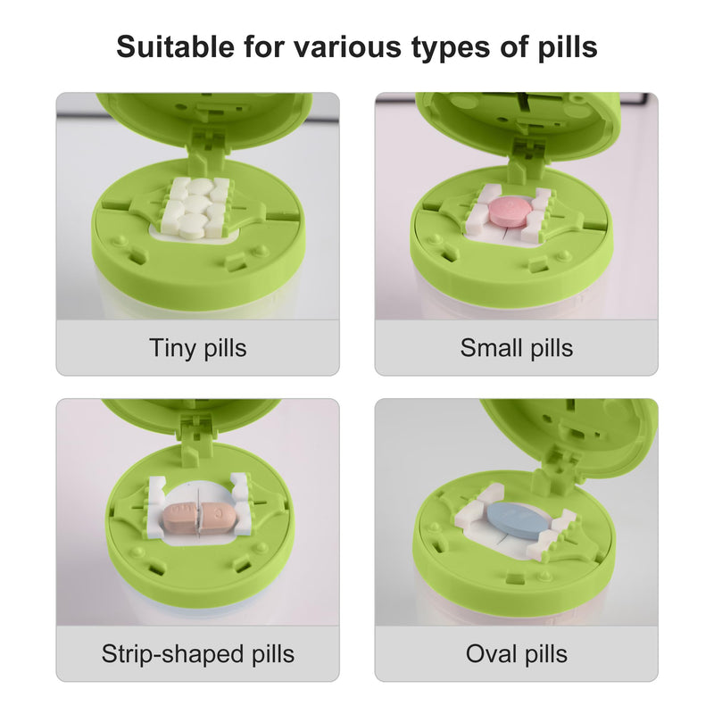 Multi-Function Pill Cutter, 1/2 and 1/4 Pill Splitter for Small and Tiny Pills,Portable and Adjustable Cutter,Storage Case Green