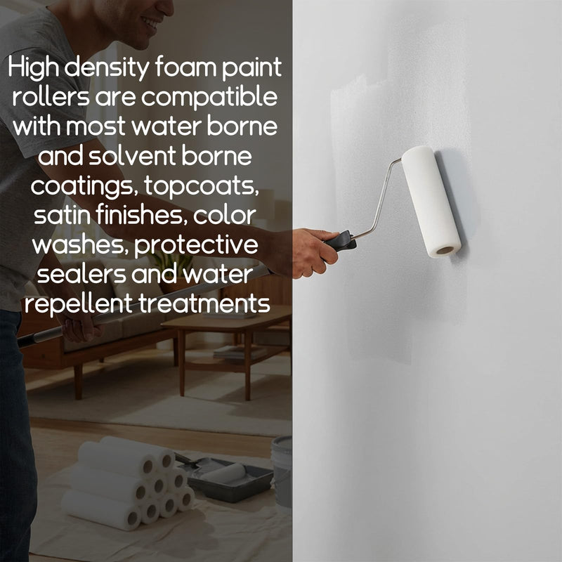 12 Pcs 9 Inch Foam Paint Roller, High Density Foam Paint Roller Covers, White, for Interior Surface Coating, Home Renovation Projects, Smooth Finish Application, Flat Area Refinishing