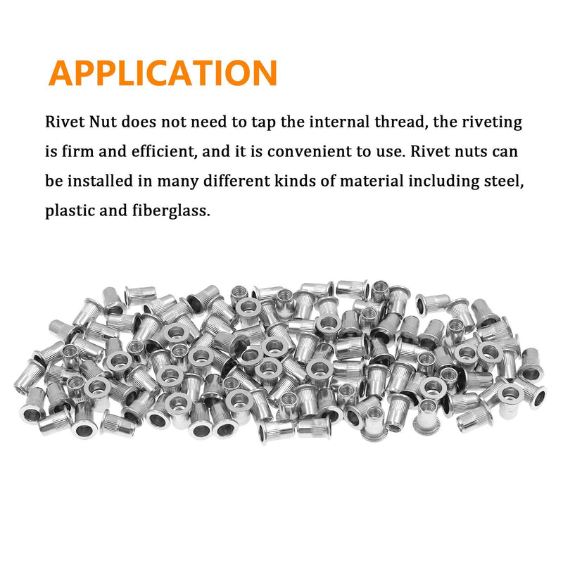 60Pcs M6 Rivet Nuts, Bonsicoky 304 Stainless Steel Flat Head Rivnut Threaded Insert Nutsert Knurled Blind Rivet Nut M6-60Pcs