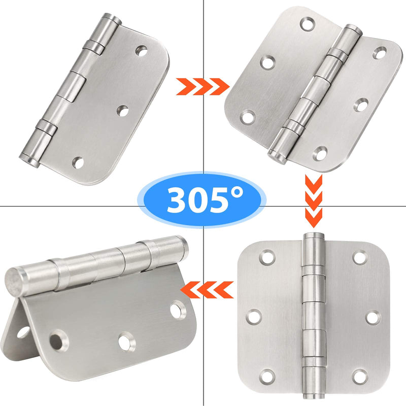 Stainless Steel Door Hinges, 3.5''X 3.5'' Ball Bearing Hinges, Commercial Grade Heavy Duty Hinges with 5/8 Inch Radius Corners, Door Interior Metal Hardwares, 3 Pack (Silver) Silver