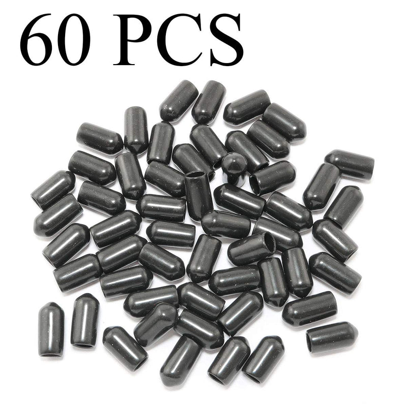 60pcs 1/4" Rubber Cap Protective Cover Rubber Plug Soft PVC Thread Protection Cap Plastic Rubber Dust Cover Black Fits 1/4 Inch Screws and Bolts