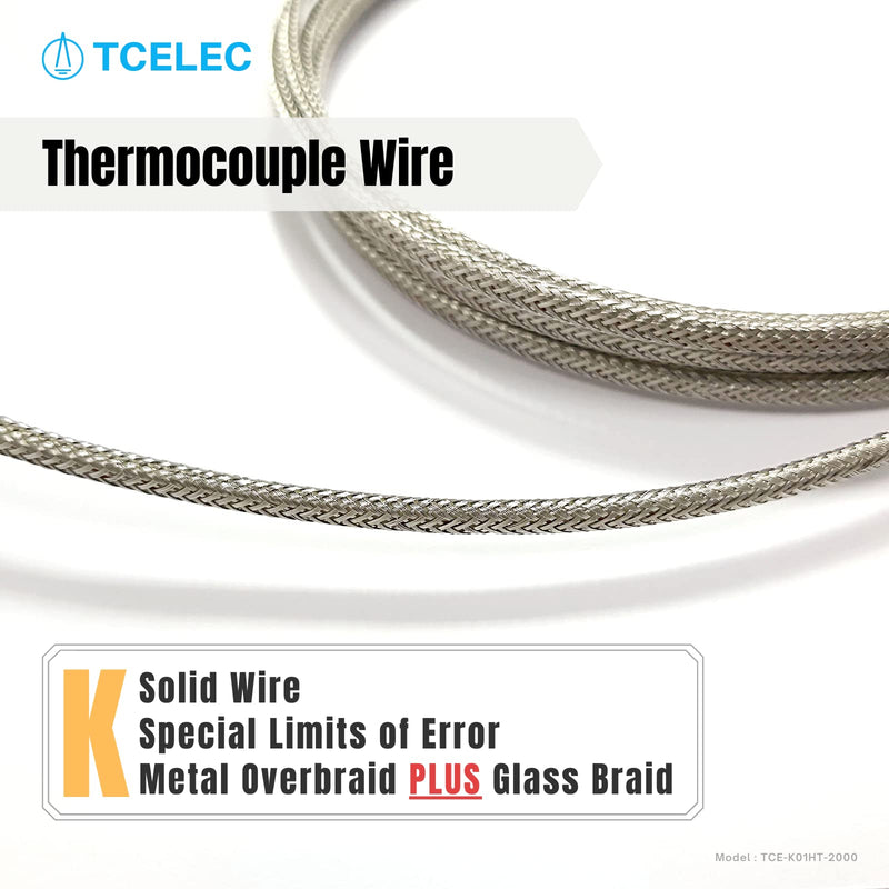 TCE-K01HT-2000 K Type Metal Wrapped Durable and High Temperature Resistant Thermocouple Sensor Probe for Oven and Furnace with Temperature Range from 77℉ to 932℉
