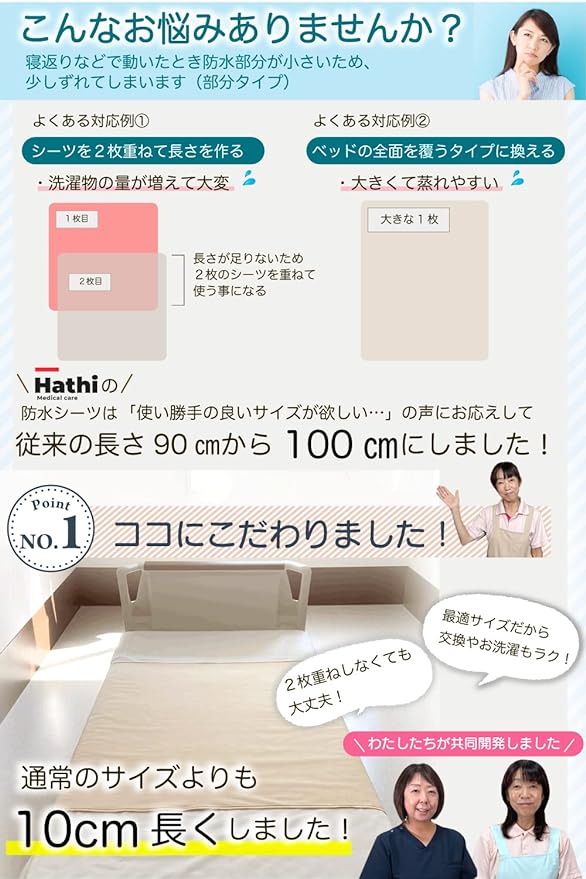 Hathi Waterproof Sheets [Jointly Developed with Nursing Facilities] (100 x 140 cm Size Born from the Voice of the Field / Passed Water Resistance Test) Nursing Care 2 Piece Set Dryer Waterproof Water Repellent 100% Cotton Nursing Sheet - NewNest Australia