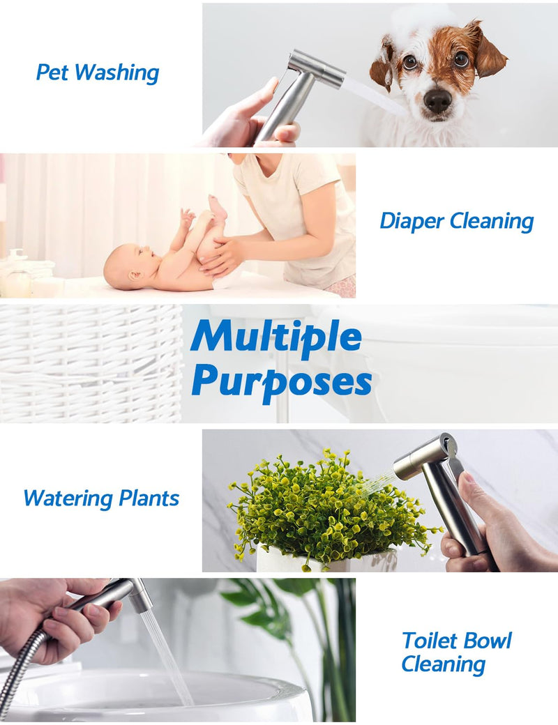 Handheld Bidet Sprayer for Toilet, Jet Sprayer for Toilet Muslim Shower, Adjustable Cloth Diaper Sprayer Bidets for Attachment Toilet, Toilet Sprayer with Bidet Hose for Feminine Wash 1 SET Brushed Nickel