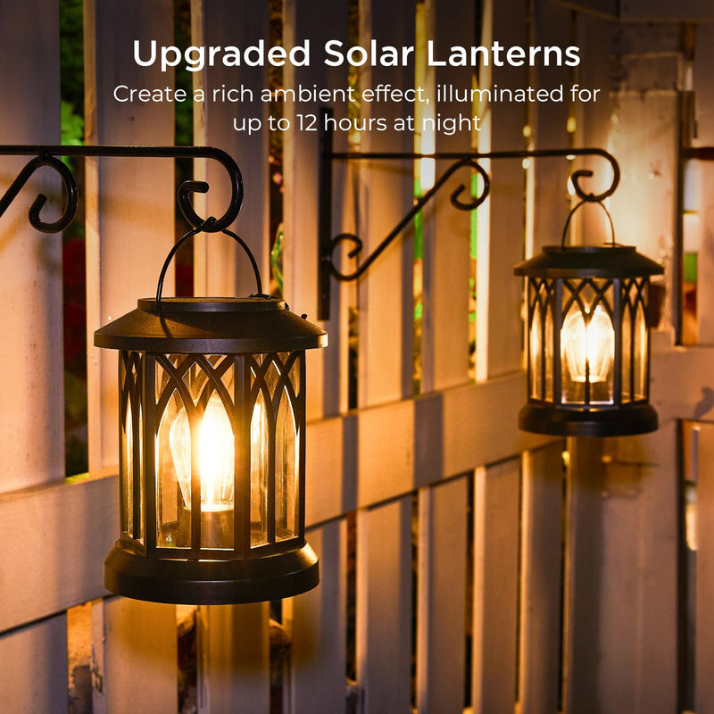 WdtPro 4 Pack Solar Lantern Outdoor Lights, Upgraded Bright Solar Lanterns Outdoor Waterproof, Hanging Solar Powered Lantern Over 12Hrs Lights for Outside Garden Yard Patio Tree Path Decor Classic Black