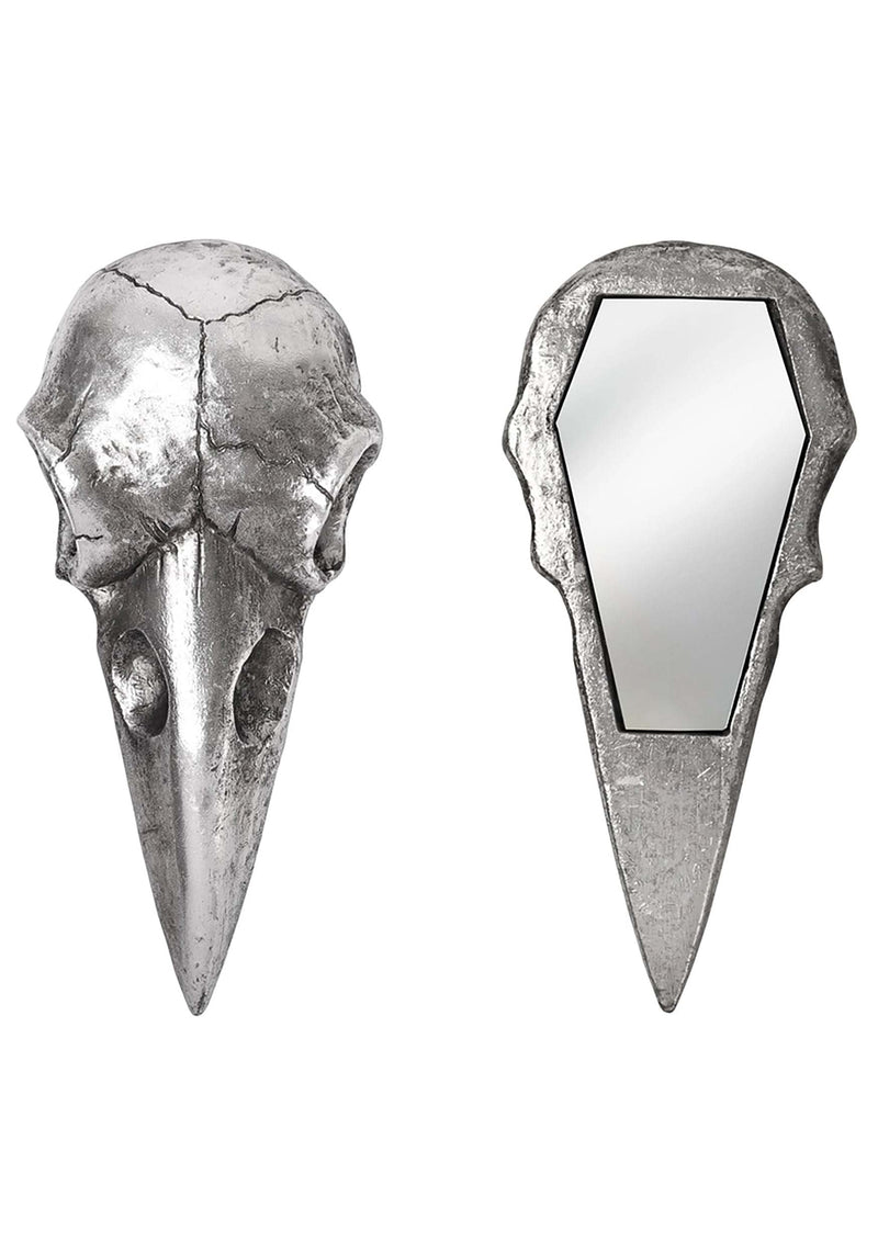 The Vault Raven Skull Handheld Makeup Mirror - Antique Silver