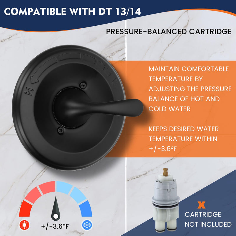 Replacement for delta Classic 13/14 Series Single-Function Shower Valve Trim Kit, T13020-BL Matte Black Shower Handle Set, Fit R10000 Series Shower Valve(Catridge and Valve Not Included)