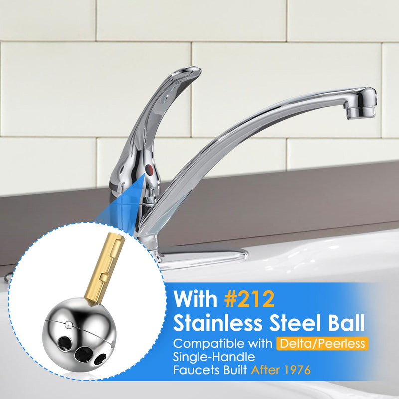 Dreyoo Single Handle Faucet Repair Kit with RP212 Stainless Steel Ball Valves and Knob Handles, Compatible with Delta/Peerless Single Handle Faucets, Replacement for RP77739 and 86971(1 Pack) 1