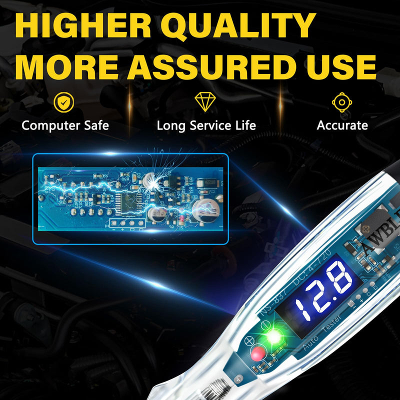 Upgraded Automotive Buzzer Test Light 4-72V DC Digital LED Circuit Tester, Heavy Duty Light Tester with Voltmeter, Auto Bidirectional Voltage Tester Electric Test Pen