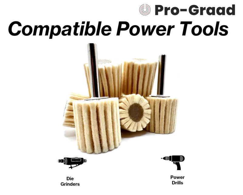 10 Pack 1-1/2" X 1-1/2" Felt Flap Wheel with 1/4" Shank Mounted, Perfect for Surface Finishing, Polishing, Buffing Plastics, Stone, Glass, Steel, Stainless, Aluminum & More, Pack of 10 1-1/2" x 1-1/2" x 1/4"