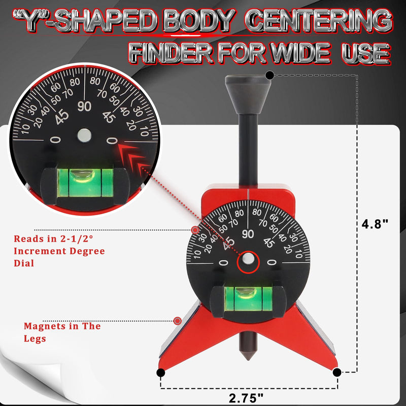 Pipe Center Finder, Pipefitter Tools w/Magnetic Centering Head, 2.75" Y-Type Pipe Fitting Tools w/Adjustable Dial Bubble Protractor to Measure Pipe Diameter from 1-1/2" to 6"