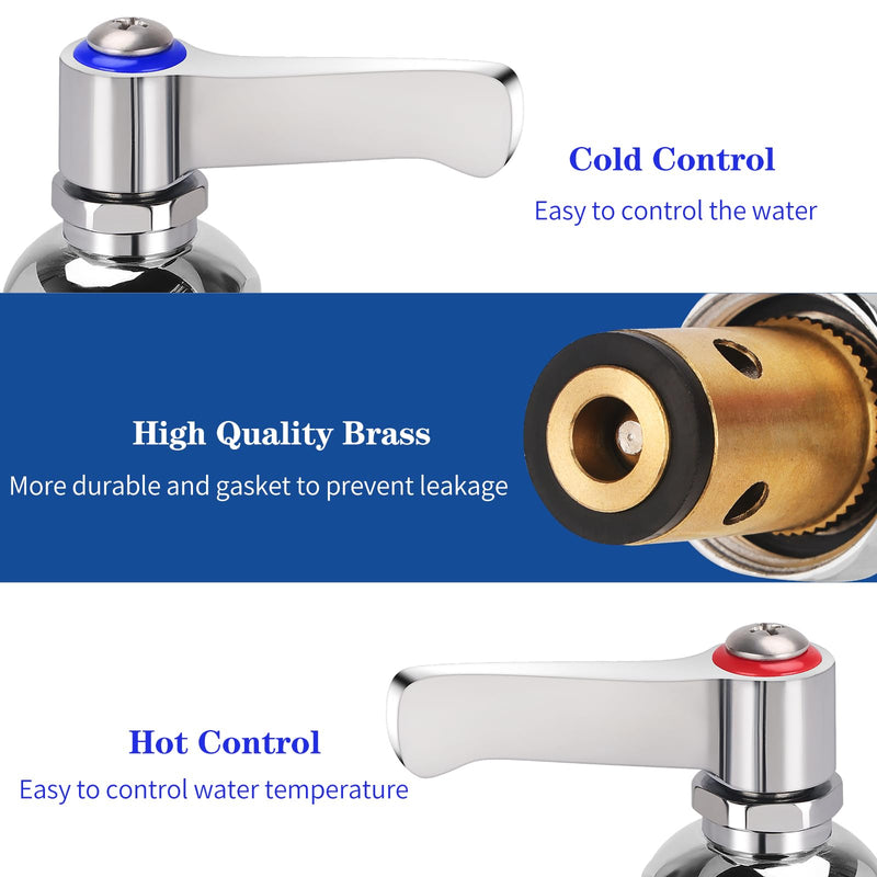 Hot & Cold Side Spindle Assembly for T&S Brass Faucet Handle Stem Assembly Fit for Eterna Valve Replace 002713-40 002714-40 (1 Pair Red & Blue)