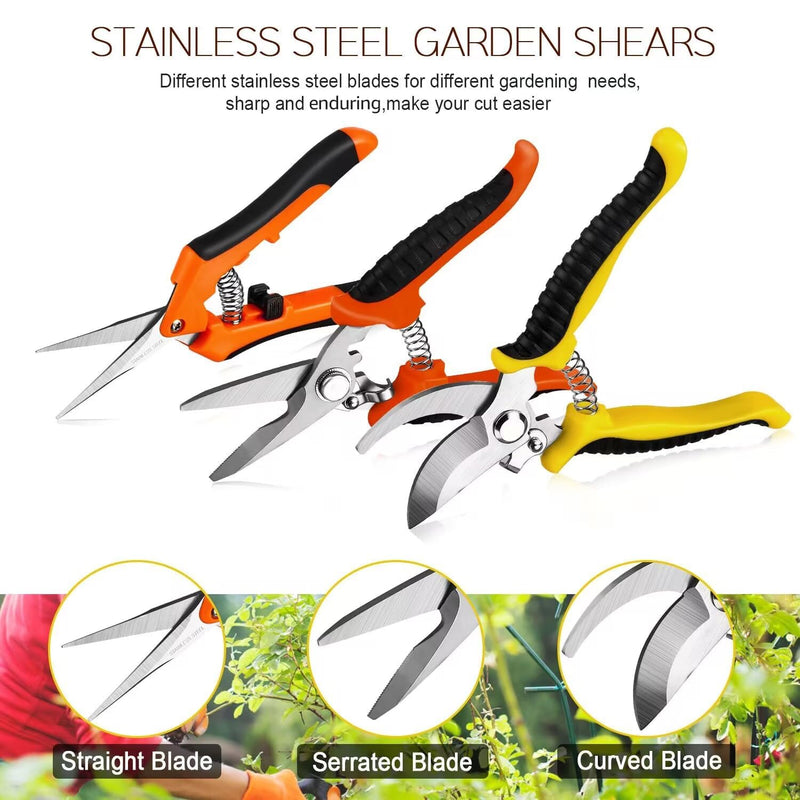3 Pack Garden Pruning Shears Stainless Steel Blades Handheld Pruners Set with Gardening Gloves 3 PCS Multi-color